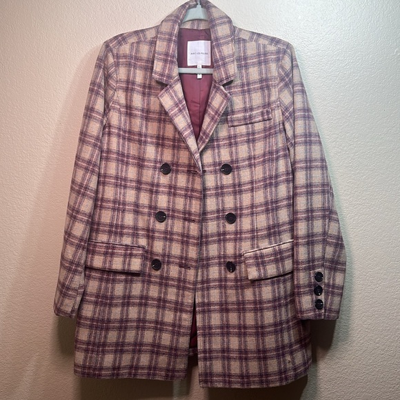 Avec Les Filles Plaid Pattern Boyfriend Long Blazer Coat Academia Preppy Size S - Picture 2 of 6